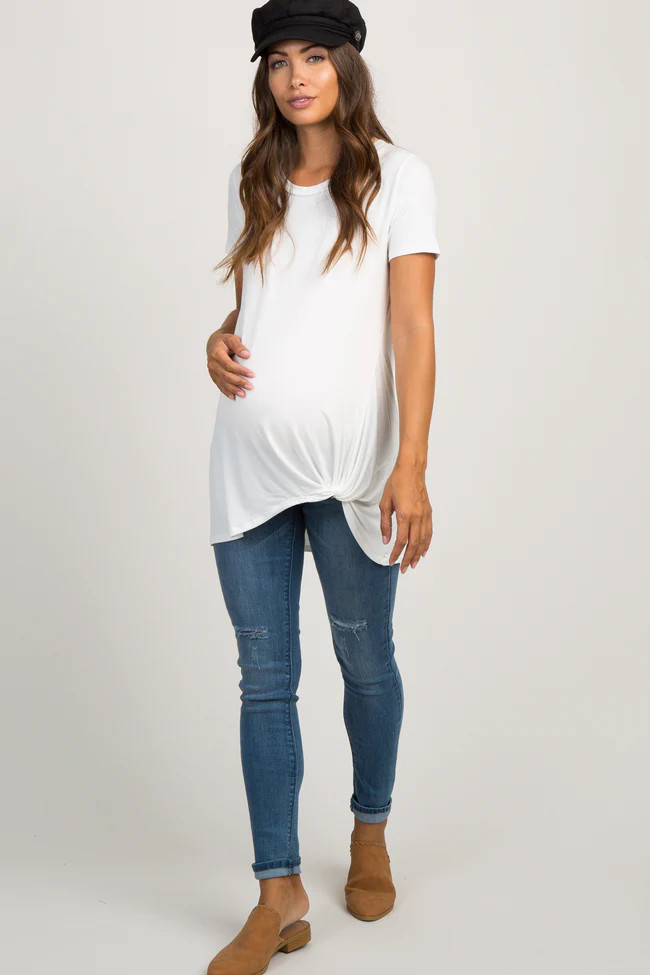PinkBlush Blue Ripped Knee Maternity Jeans | PinkBlush Maternity