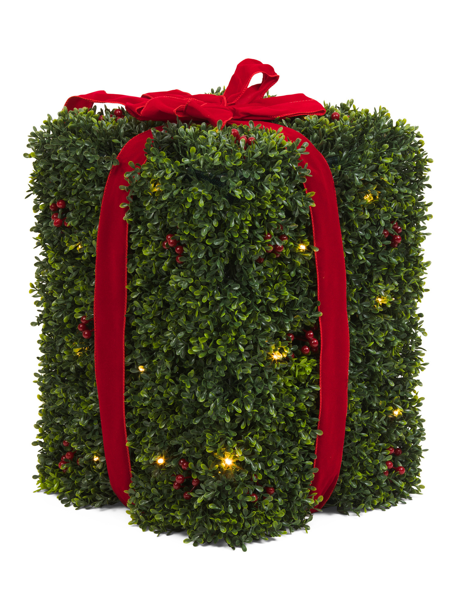 Outdoor Safe Led Boxwood Present With Ribbon | TJ Maxx