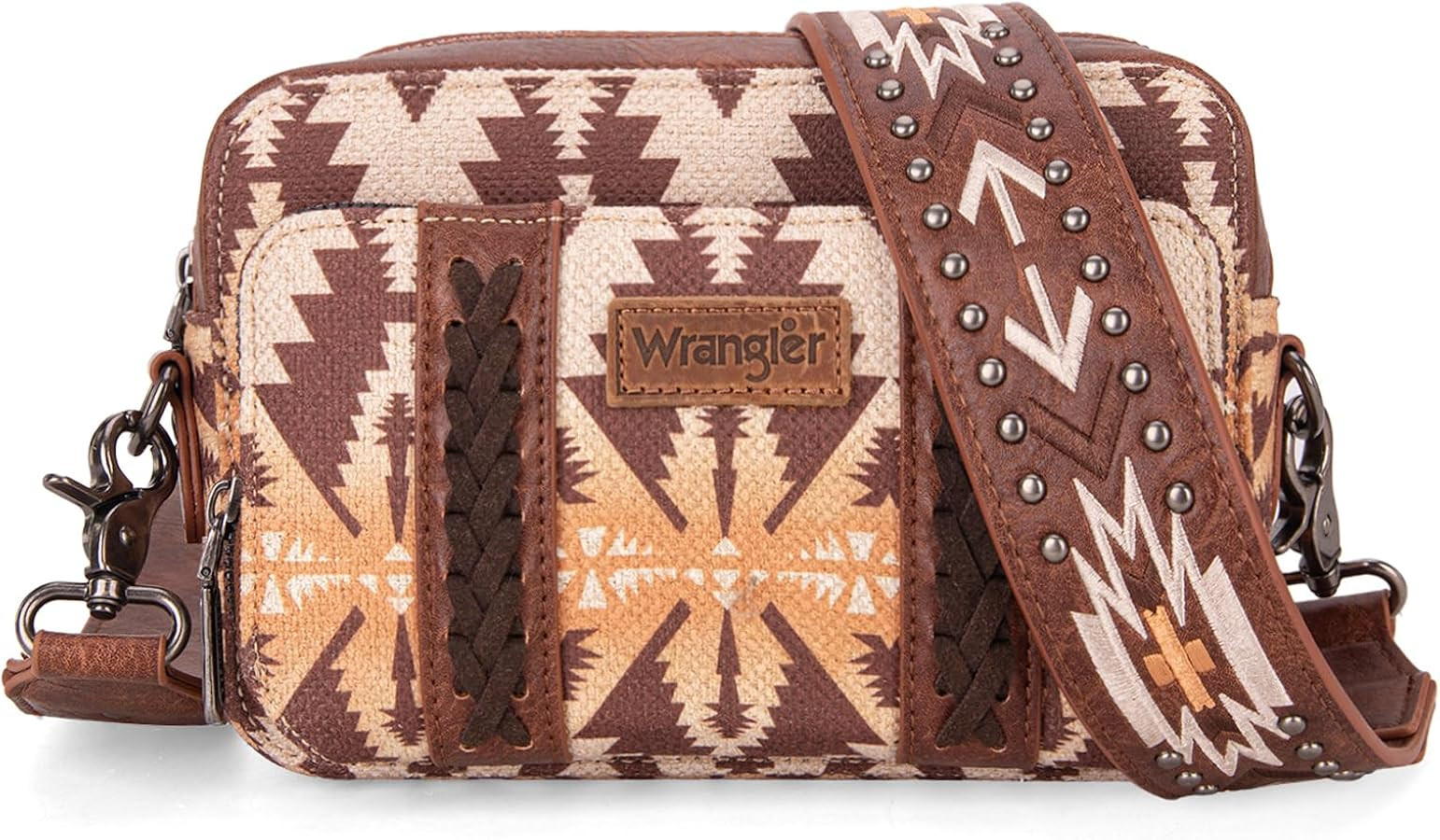 Wrangler Crossbody Bag for Women Boho Aztec Small Multi Pocket Crossover Purse | Amazon (US)