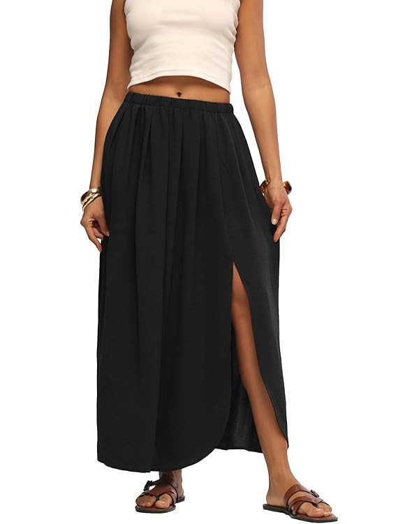 Womens Maxi Skirts High Waisted Flowy A Line Weekend Skirt with Side Slit for Spring Summer 2026 | Amazon (US)