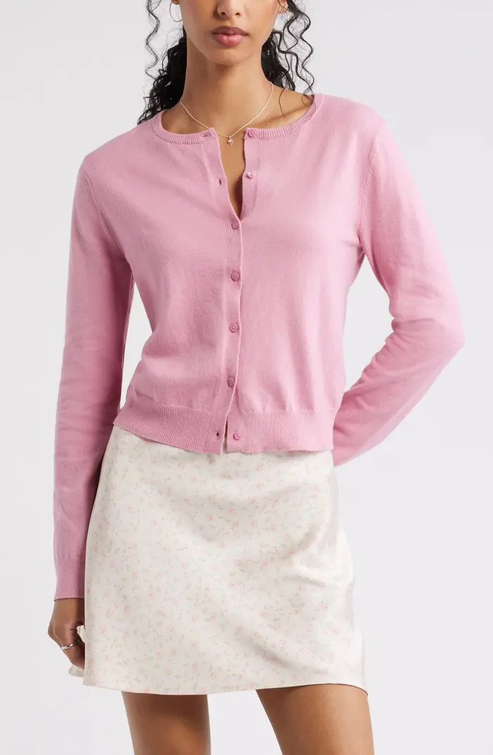 Crewneck Cotton Blend Cardigan | Nordstrom