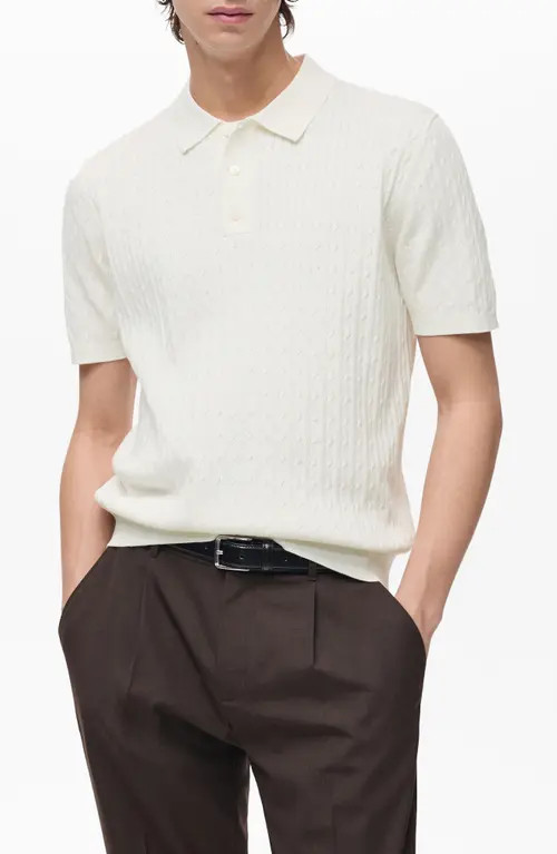MANGO Cable Knit Cotton Polo in Off White at Nordstrom, Size X-Large | Nordstrom
