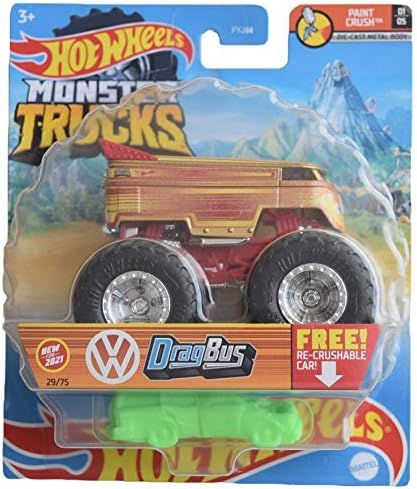 Hot Wheels Monster Trucks 2021 #29/75, Paint Crush Series #1/5, Volkswagen Drag Bus (Gold) with R... | Amazon (US)