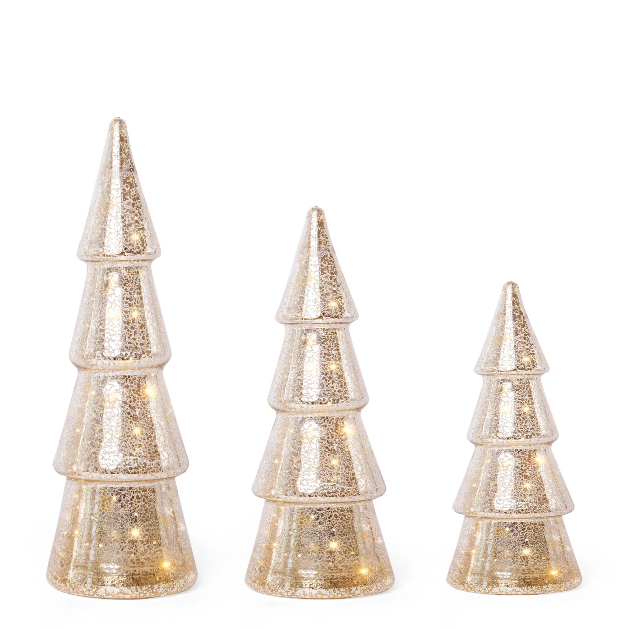 Xmas 3-Piece Transparent Glass Christmas Tree LED Light Set With Timer | Wayfair North America