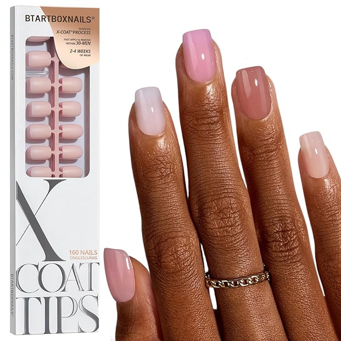 BTArtboxnails XCOATTIPS Bare 5-Shades Nude Press on Nails - Extra Short Squoval Press on Nails, 4... | Amazon (US)