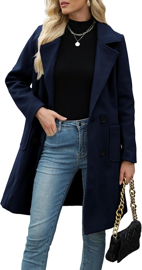 Bankeng Women Winter Wool Blend Camel Mid-Long Coat Notch Double-Breasted Lapel Jacket Outwear | Amazon (US)