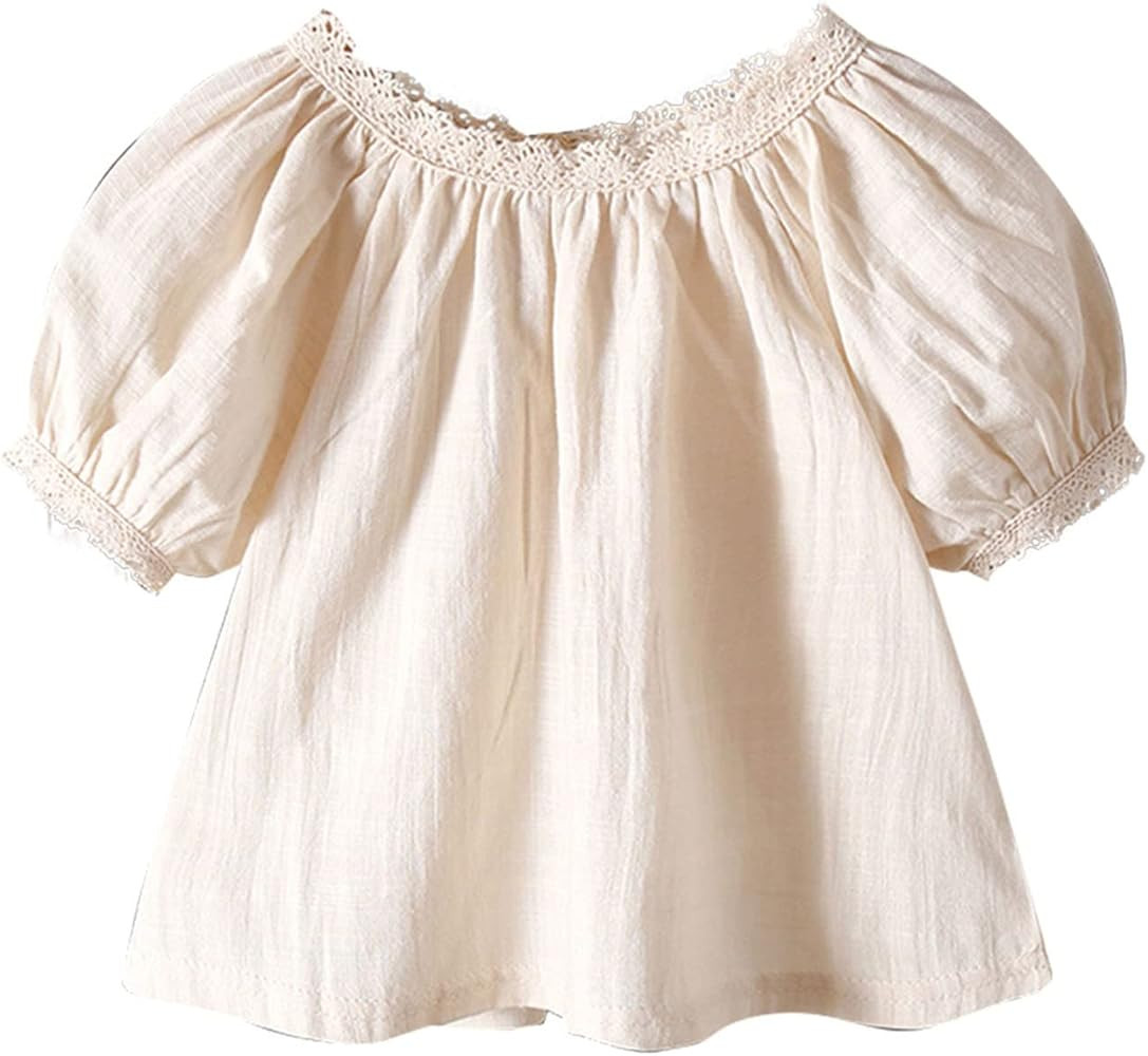 Toddler Summer Solid Color Breathable Puffy Sleeve Doll Shirt Children's Summer Short Sleeve Shir... | Amazon (US)