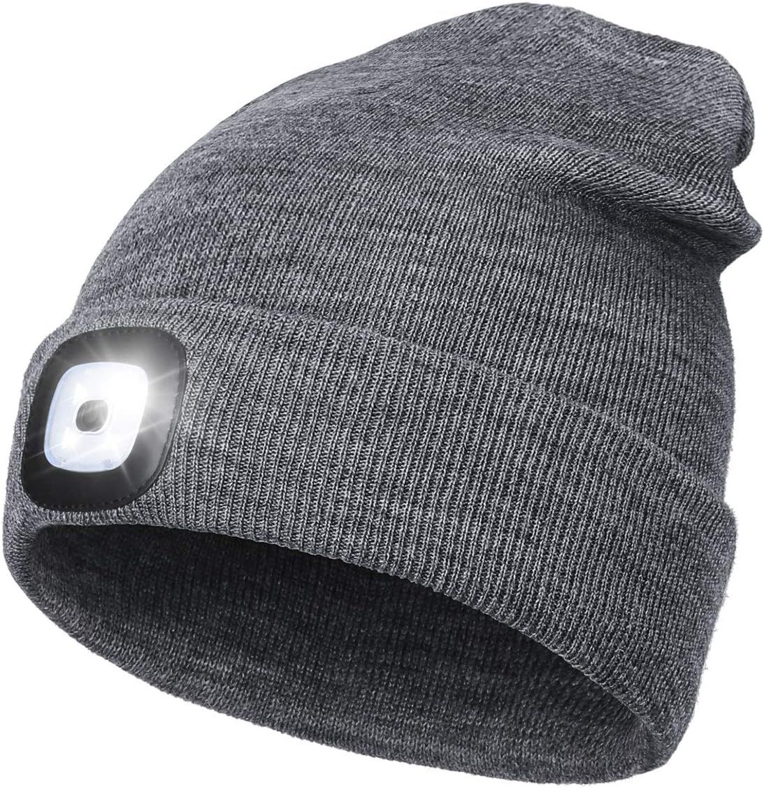LED Beanie Hat with Light,Unisex USB Rechargeable Hands Free 4 LED Headlamp Cap Winter Knitted Ni... | Amazon (US)