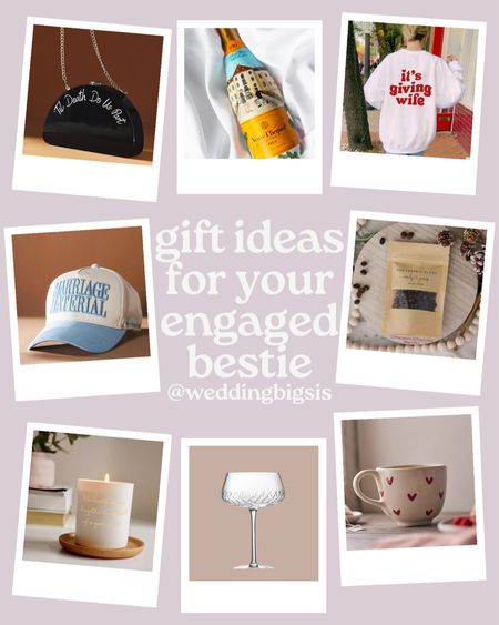 Some gift ideas for your best friend that just got engaged🤍💍
•
I love shopping for all things wedding related, let me know what else you need help shopping for🫶🏼
 #weddinginsta #engaged #weddinggifts #engagementgifts #giftguide #greenscreen 
Gift ideas, bridal gifts, MOH, wedding gift ideas bff gifts & gifts for your sister 

#LTKGiftGuide #LTKwedding
