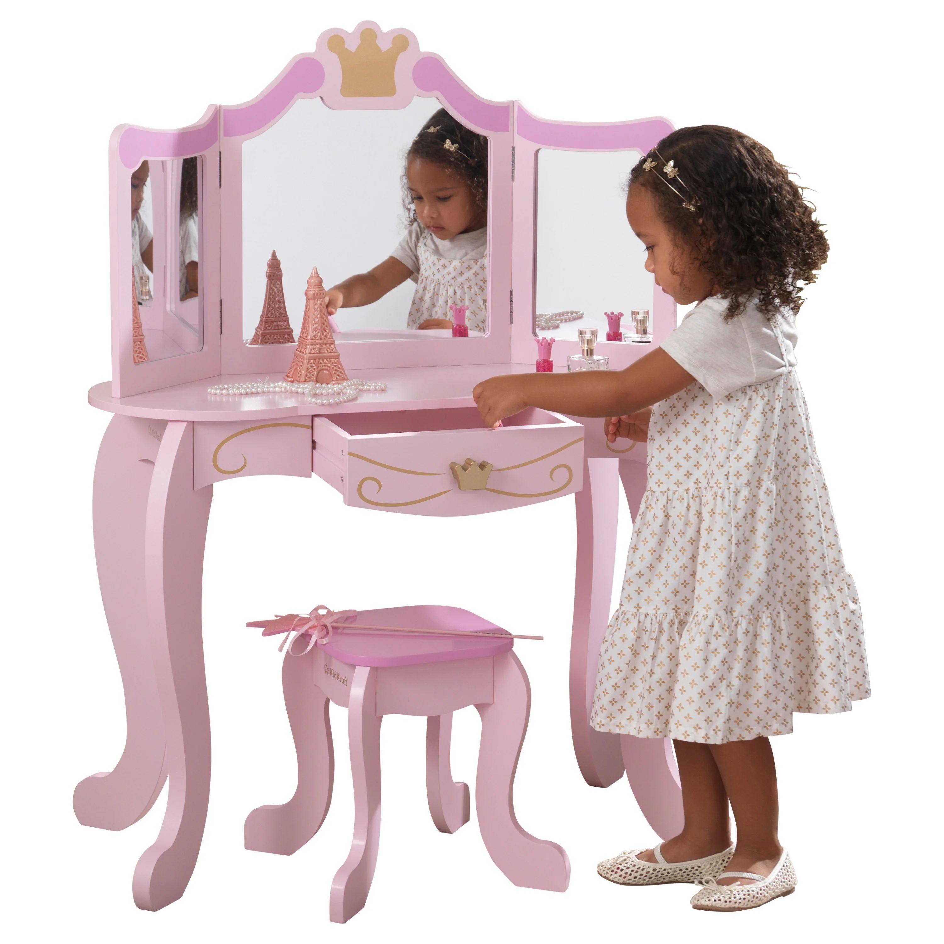 KidKraft Wooden Princess Vanity & Stool Set with Mirror, Pink | Walmart (US)