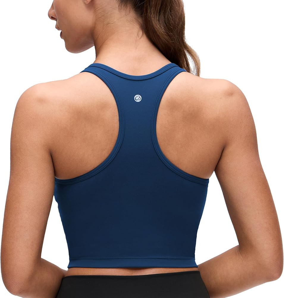 CRZ YOGA Butterluxe Racerback Crop Tank Tops for Women - Padded Y-Back Longline Sports Bras Scoop... | Amazon (US)