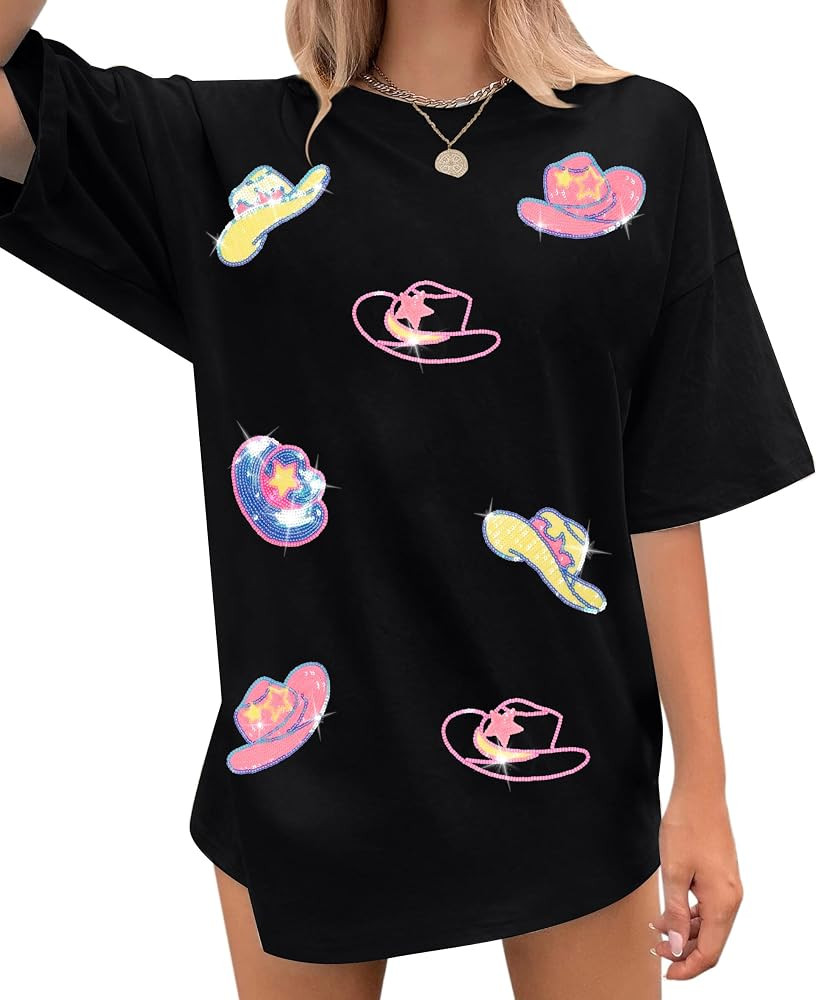 Western Shirts for Women Cowgirl Outfits: Sequin Rodeo Cowboy Shirt Hat Boots Graphic Tees Countr... | Amazon (US)
