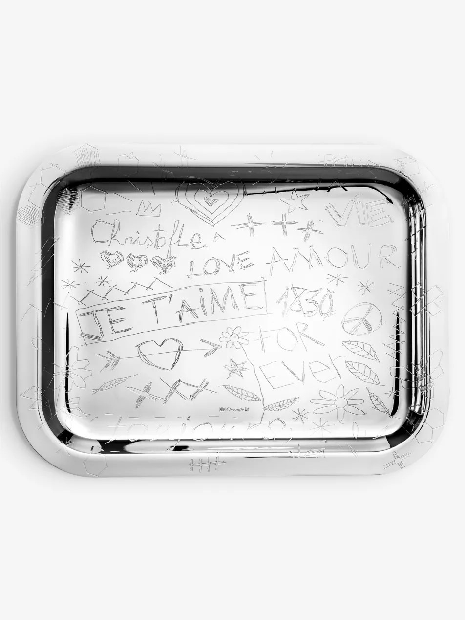 Graffiti silver-plated alloy rectangular tray 26cm x 20cm | Selfridges