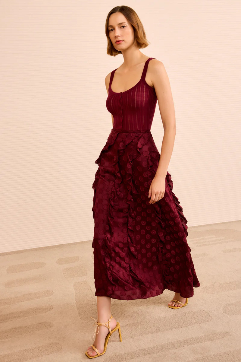 Poppy Cascading Ruffle Midi Skirt

          Claret | Ulla Johnson