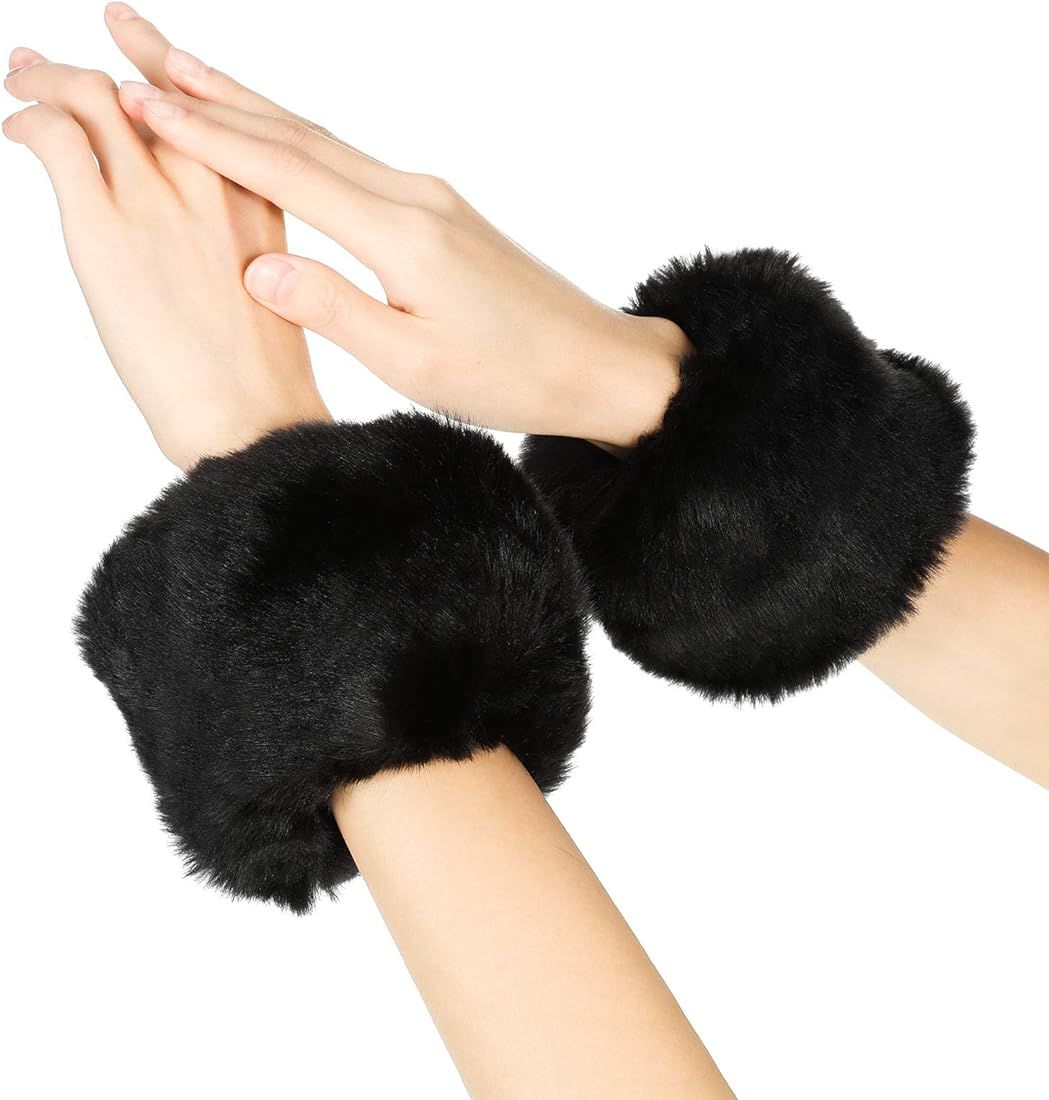 Faux Fur Short Wrist Cuff Winter Wrist Cuff Warmers Fuzzy Wrist Cuff for Women Girls Favors | Amazon (US)