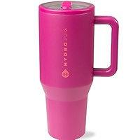 HydroJug Traveler - 40 oz Water Bottle with Handle & Flip Straw - Fits in Cup Holder, Leak Resistant Tumbler-Reusable Insulated Stainless Steel & Rubber Base - Gifts for Women & Men, Pink Sand | Amazon (US)