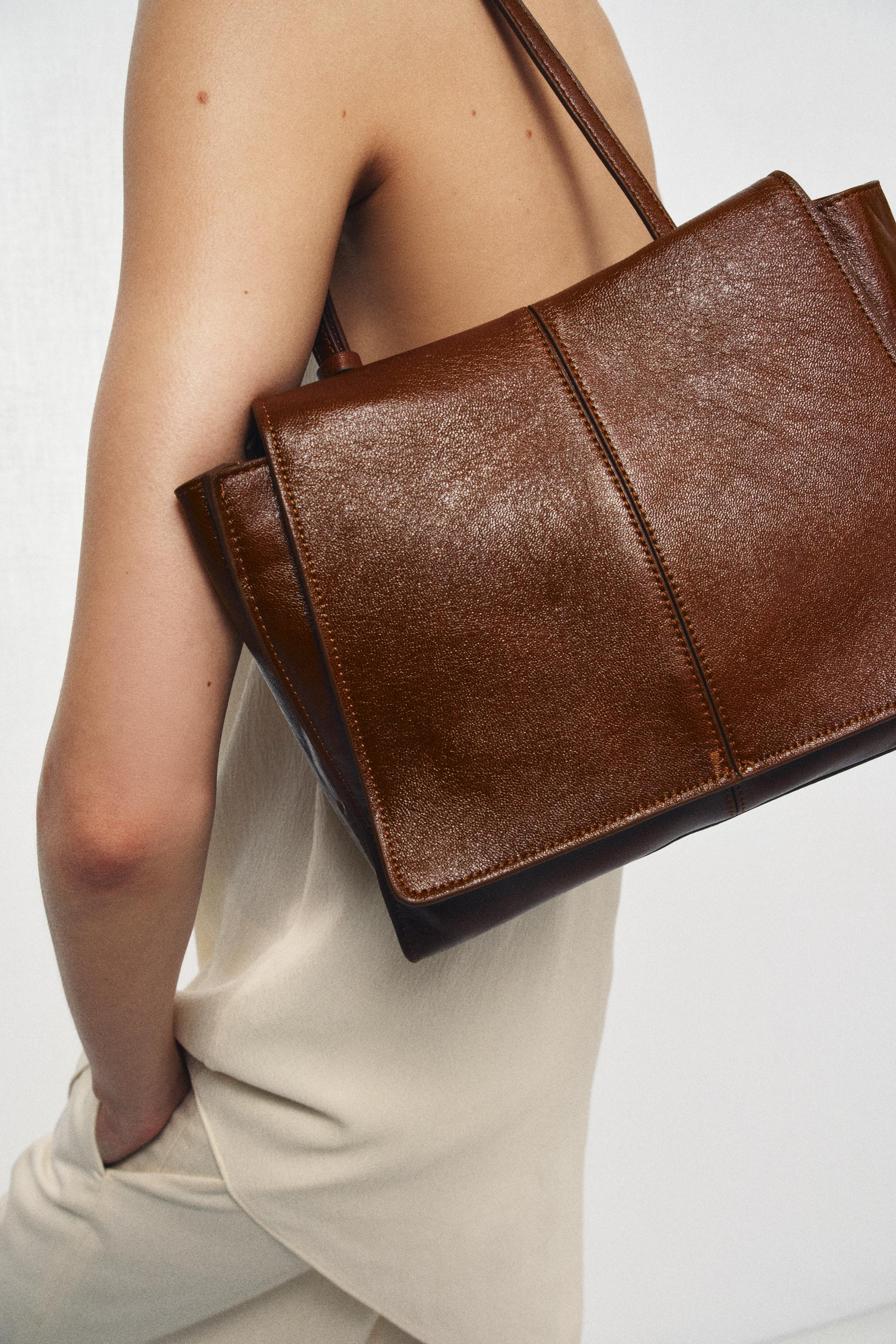 LEATHER MINI TOTE BAG WITH DOUBLE POCKET | Zara UK