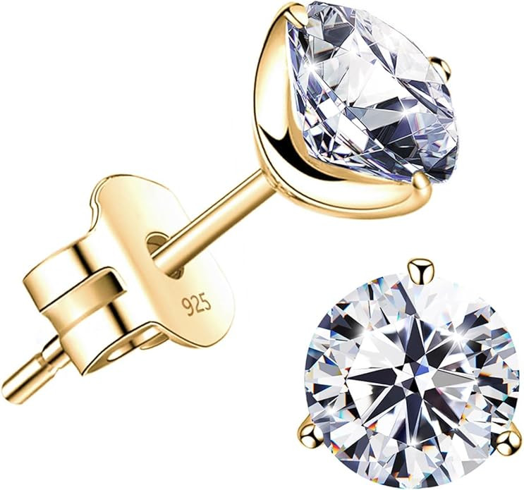 "STUNNING FLAME" 18K Gold Plated Silver Brilliant Cut Simulated Diamond Cubic Zirconia Stud Earri... | Amazon (US)