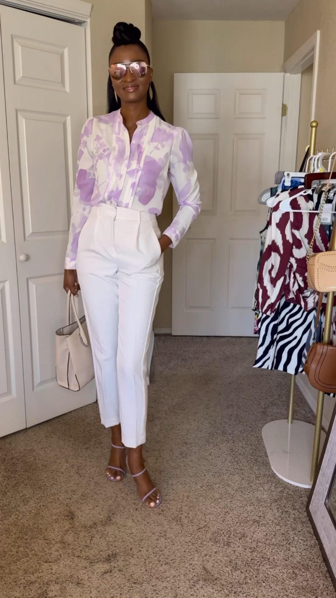 Softer lavender shirt paired with high pleated cropped pants - a le look du jour 

#LTKstyletip #LTKunder100 #LTKworkwear