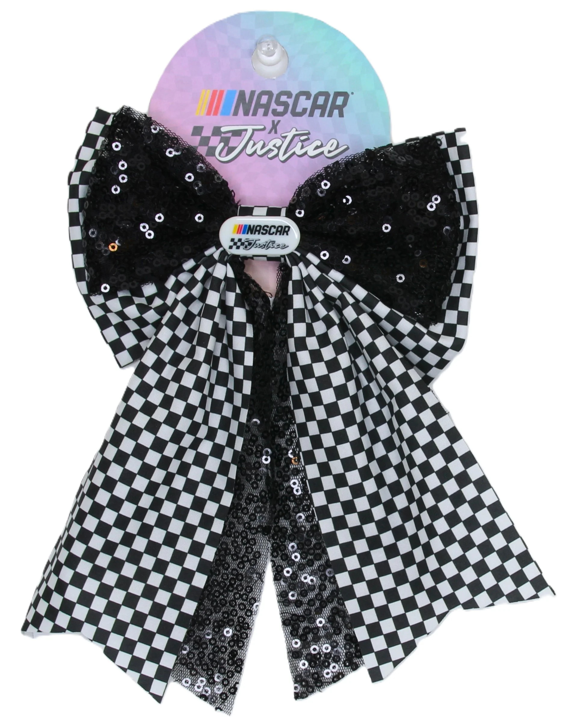 Justice Girl's Nascar Sequin Bow Barrette Clip, Black/White | Walmart (US)