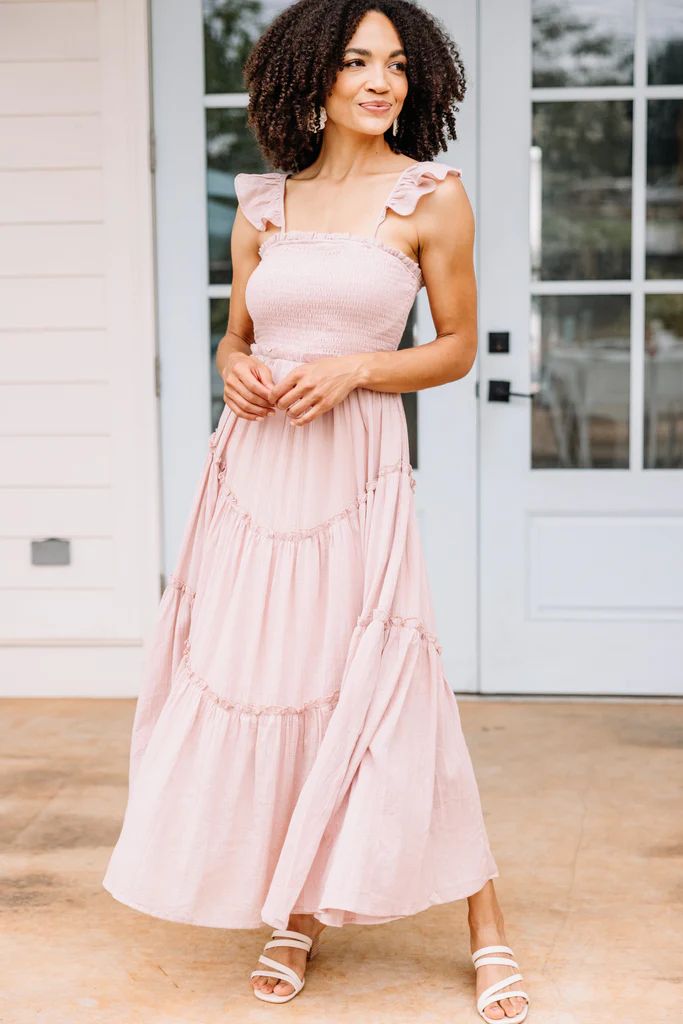 Pleasant Views Powder Pink Smocked Midi Dress | The Mint Julep Boutique