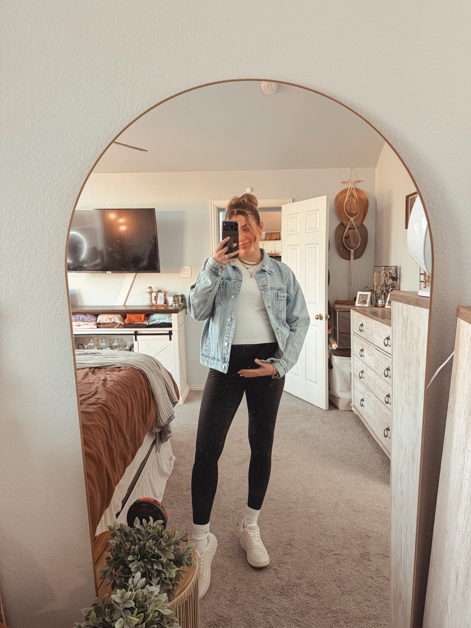 Casual comfy maternity outfit. Denim jacket. Maternity leggings. 

#LTKootd #LTKdayinmylife #LTKBump