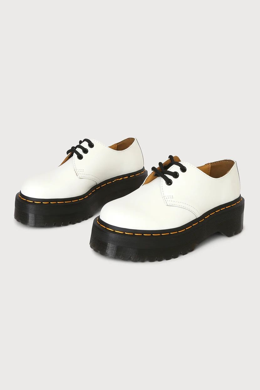 1461 Quad White Smooth Leather Platform Shoes | Lulus (US)