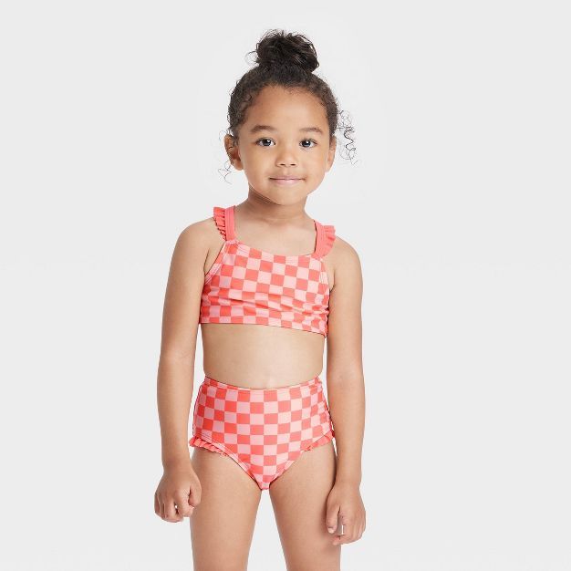 Toddler Girls' 2pc Checkered Bikini Set - Cat & Jack™ Coral Orange | Target