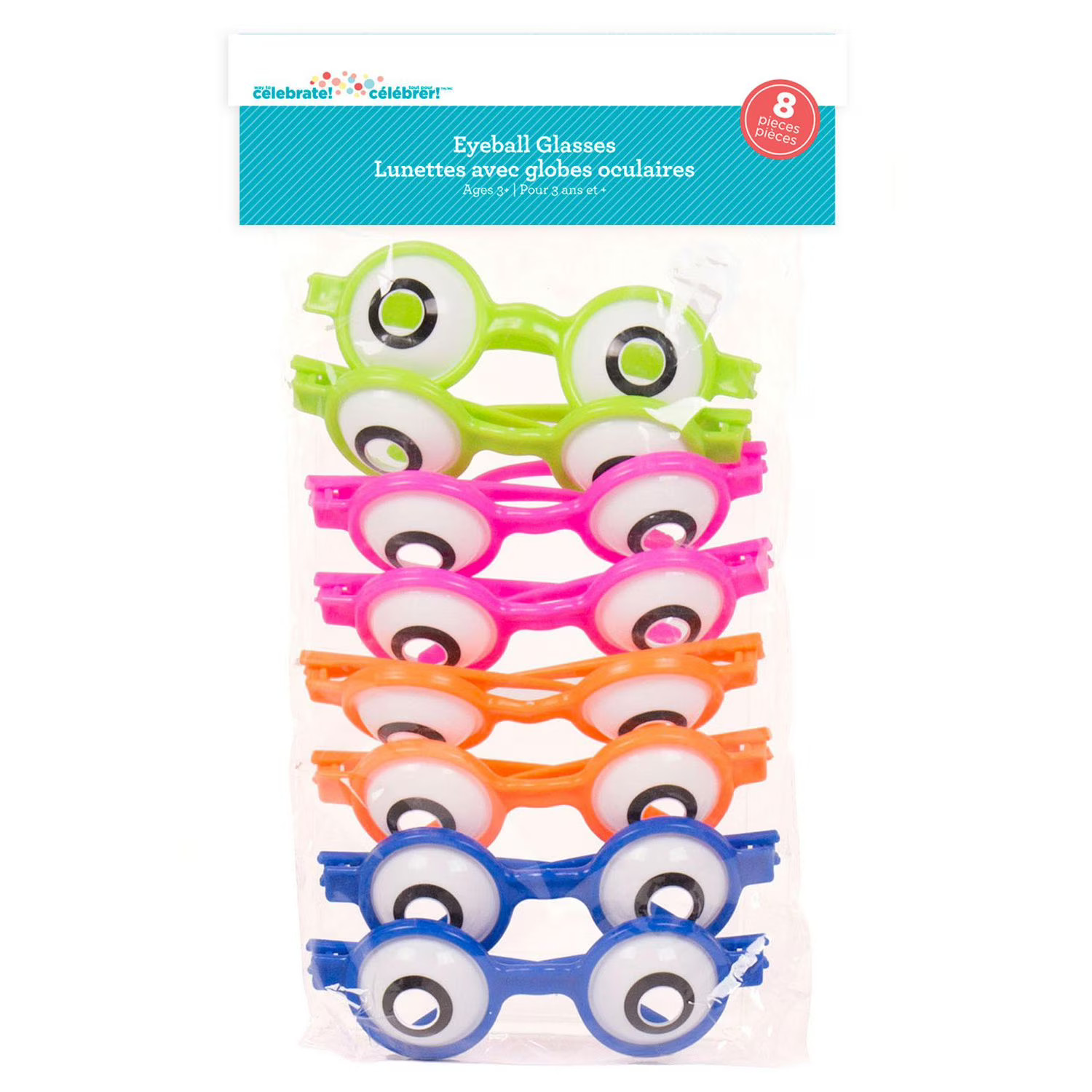 Way To Celebrate Assorted Neon Eyeball Glasses, 8ct., 8 Pairs of Plastic Glasses | Walmart (CA)