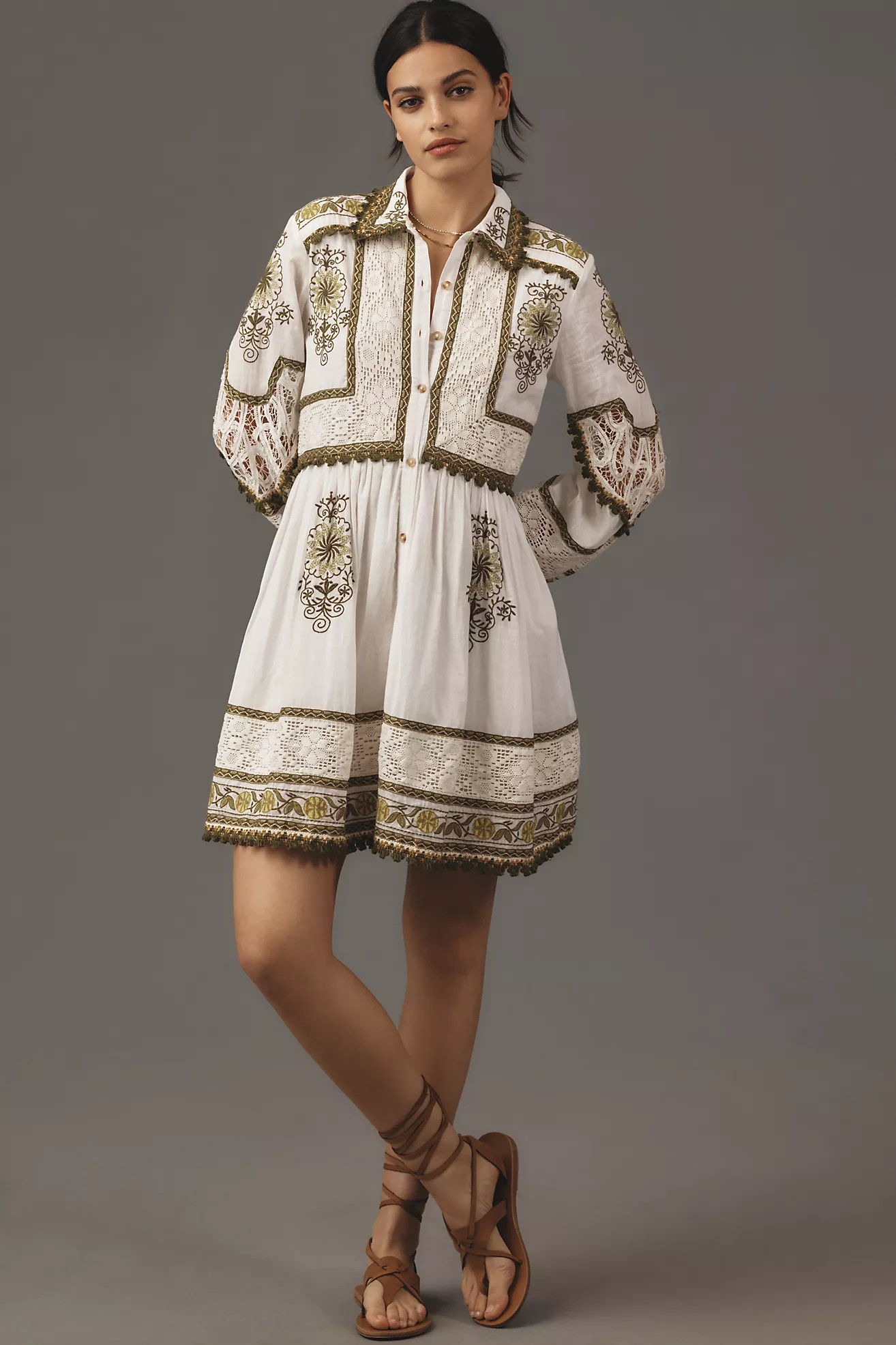 Maeve Long-Sleeve Embroidered Boho Mini Dress | Anthropologie (US)