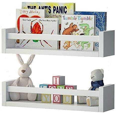 Wallniture Set of 2 Nursery Room Wood Floating Wall Shelves White | Amazon (US)