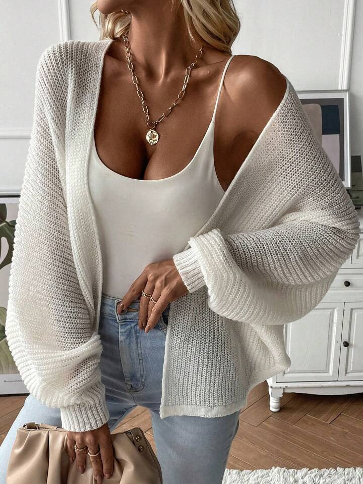 SHEIN LUNE Batwing Sleeve Casual Design Cardigan,Long Sleeve Tops | SHEIN