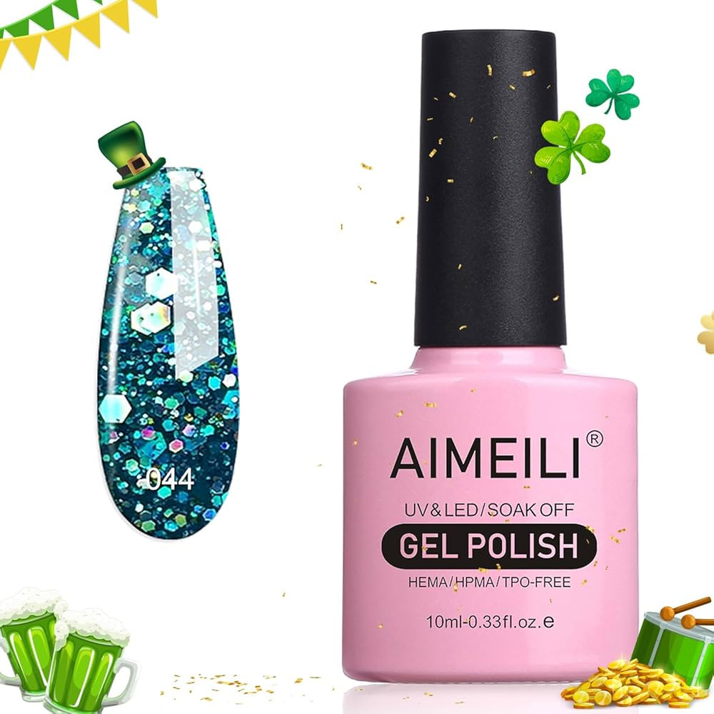 AIMEILI Soak Off U V LED Gel Nail Polish - Diamond Glitter Teal Blue Green (044) 10ml | Amazon (US)