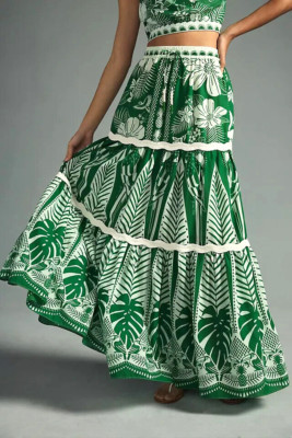 Farm Rio Macaw Maxi Skirt Anthropologie Elegance Tiered Leaves Green Size XL NEW  | eBay | eBay US