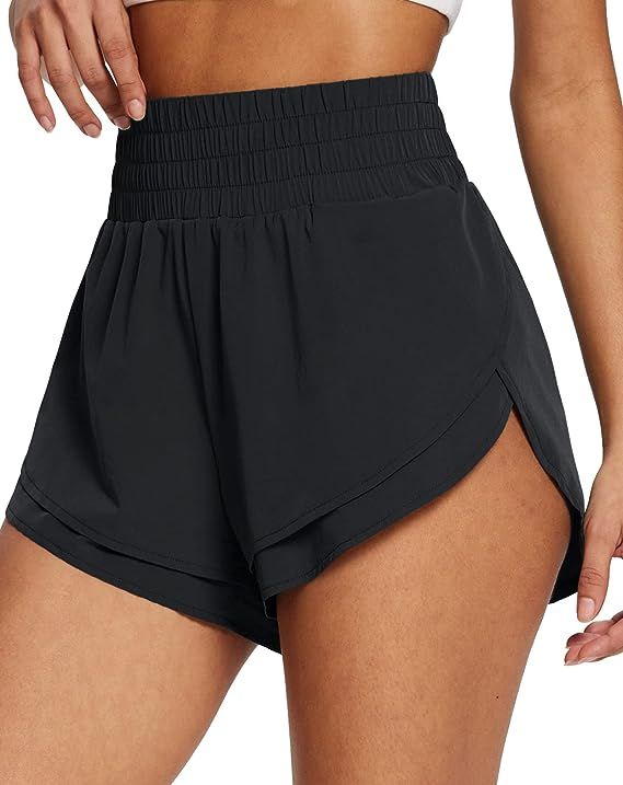 BALEAF Women's High Waisted Athletic Running Shorts with Liner 3" Workout Sports Shorts Quick Dry | Amazon (US)