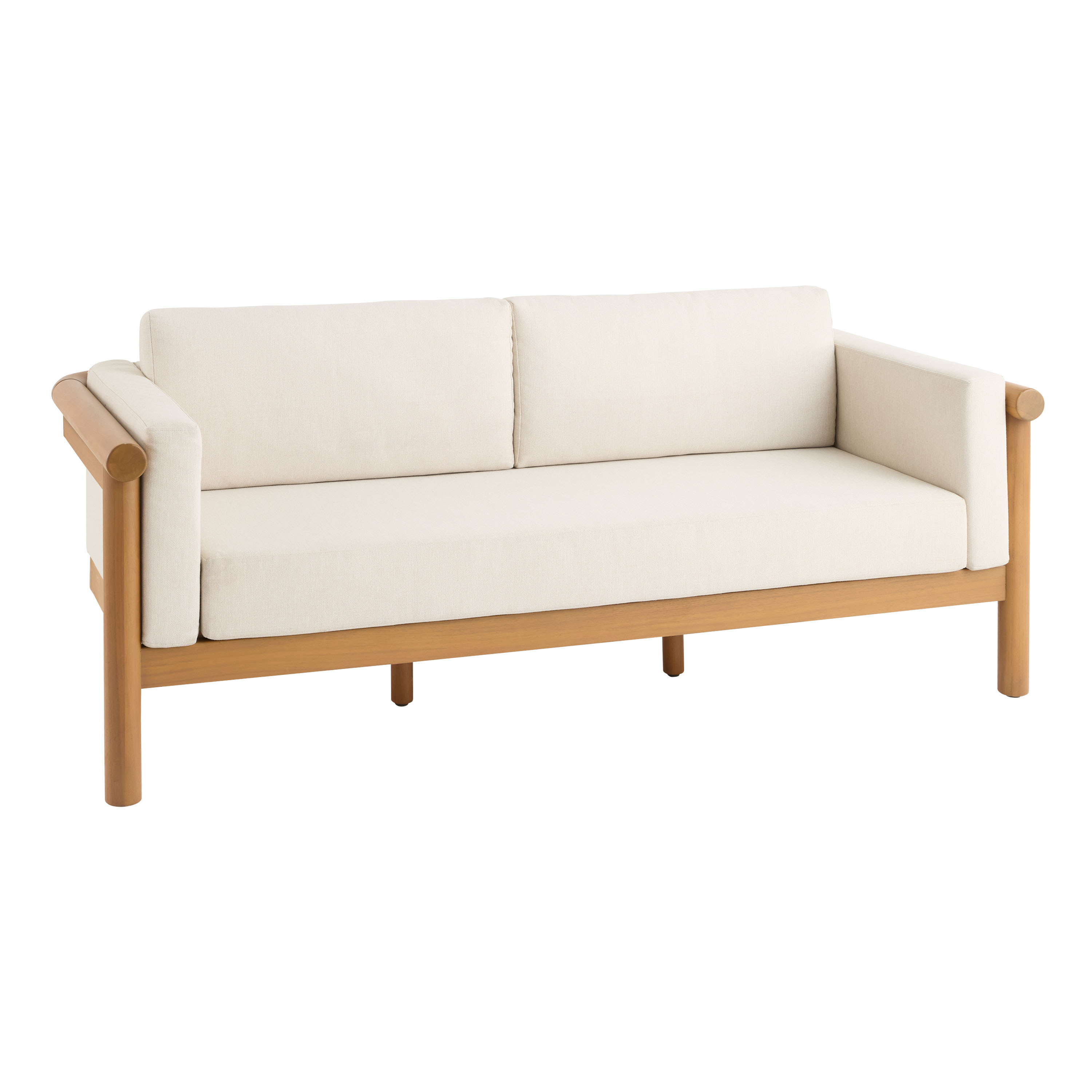 Dominico Natural Acacia Wood Curved Back Outdoor Loveseat | World Market