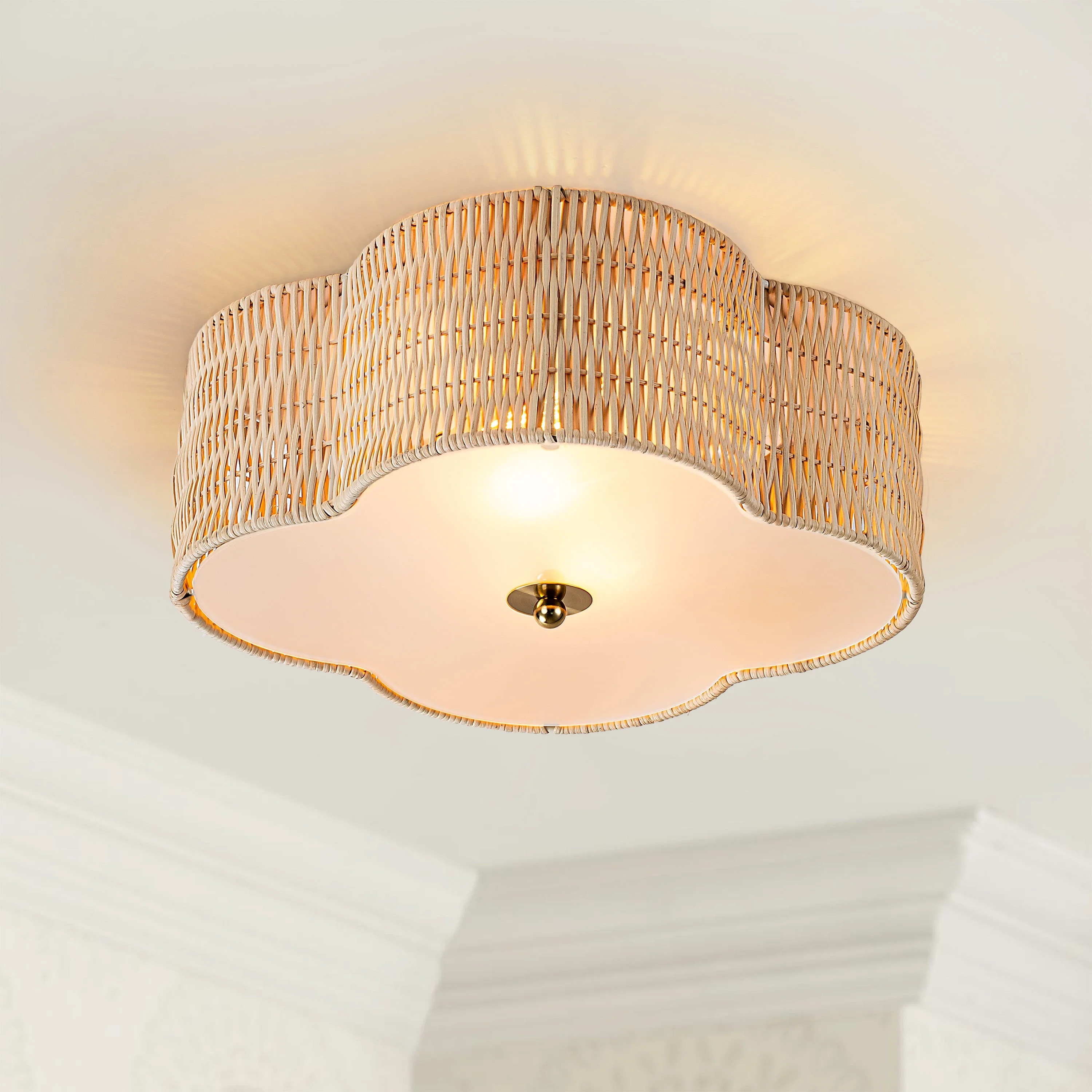 C Cattleya 2-Light Farmhouse Rattan Ceiling Flush Mount with Glass Bottom for Bedroom,Entrance,Is... | Walmart (US)