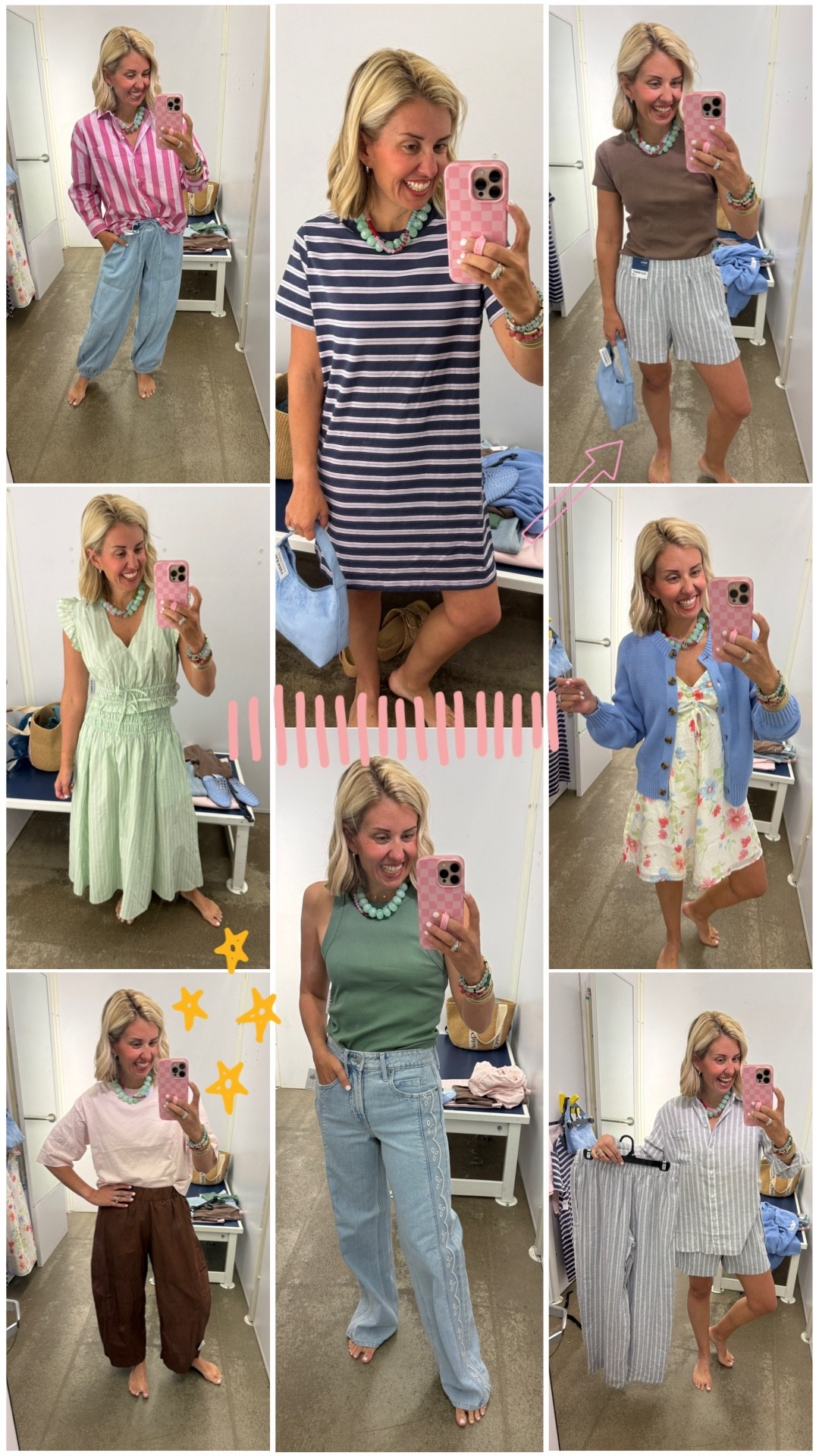 Old Navy for the win!! 
T-shirt Dress - small 
Jogger jean - xs 
Striped Blouse - Petite xs
Green skirt set - xs top & small skirt 
Blue Stripe Blouse & Pants - xs 
Blue Stripe Shorts - small 
Ribbed Tee - small
Snug Tank - I size up to petite medium
Lace Trim jeans - petite 0
Dress & Cardigan - small
*Use my Loopy code mixandmatchmadness 
*Use my A+B code Catherine20

#LTKSaleAlert #LTKSeasonal #LTKstorytime