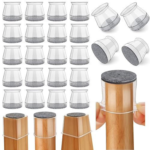 24 Pcs Chair Leg Floor Protectors, Silicone Felt Furniture Leg Pads Caps Covers for Hardwood Floors (Fit 1-5/16" to 2") | Amazon (US)