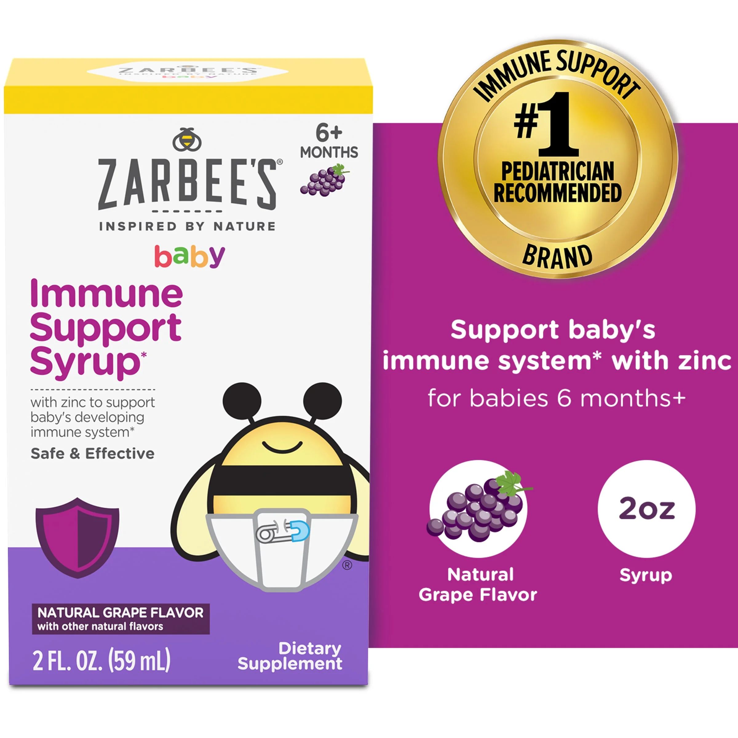 Zarbee's Baby Immune Support with Zinc, Age 6 months+, Grape, 2oz | Walmart (US)