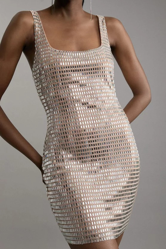 Premium Crystal Embellished Jersey Mini Dress | Karen Millen UK + IE + DE + NL
