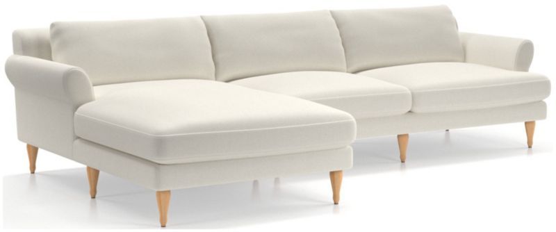 Timson White 2-Piece Roll Arm Left Arm Chaise Sectional Sofa with Wood Legs | Crate & Barrel | Crate & Barrel
