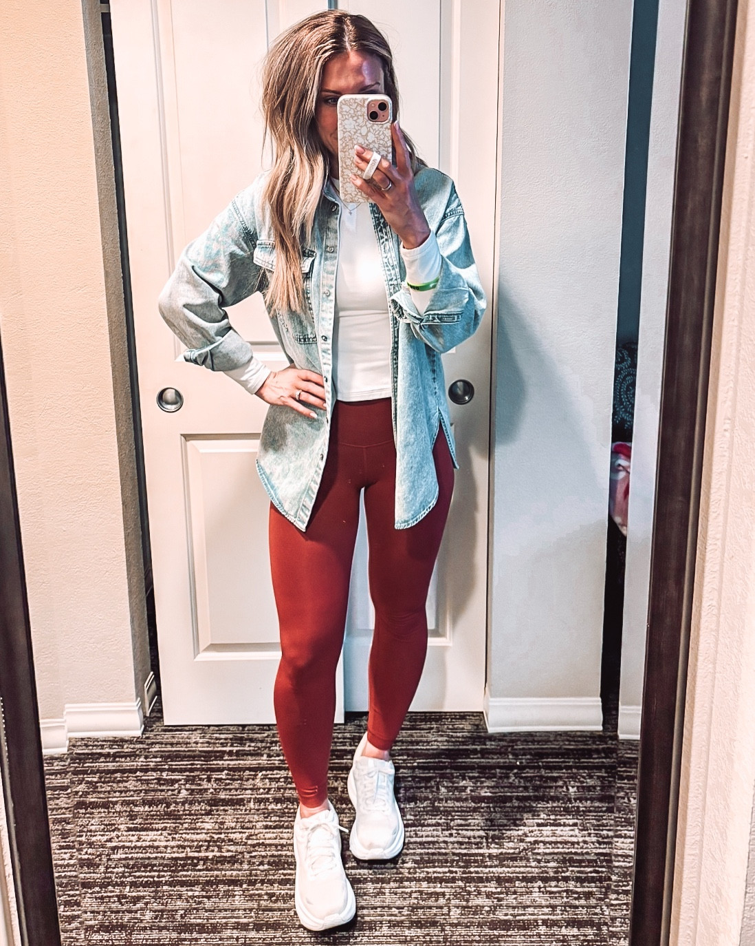 Volleyball watching outfit day #2. 

Spring outfit 2026 | sports mom | lululemon leggings | denim jacket | target finds 

#LTKSeasonal #LTKActive #LTKootd
