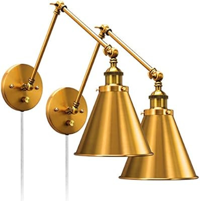Wall Sconce Lamp Plug in Cord with Switch Brass Wall Light Fixtures for Bedroom Reading lamp (2 L... | Amazon (US)