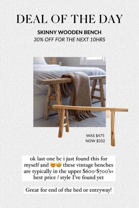 The most beautiful vintage wooden skinny bench for end of the bed, entryway or hallway! Truly the best value i have found yet. On major sale on Etsy for the next few hours! 

Home decor |

#LTKhome #LTKSeasonal #LTKHoliday