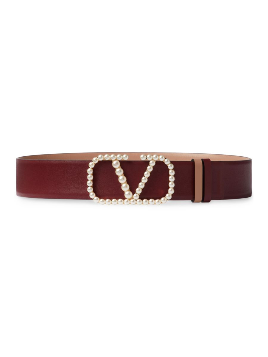 Vlogo Signature Reversible Belt In Shiny Calfskin With Pearls 40 MM | Saks Fifth Avenue