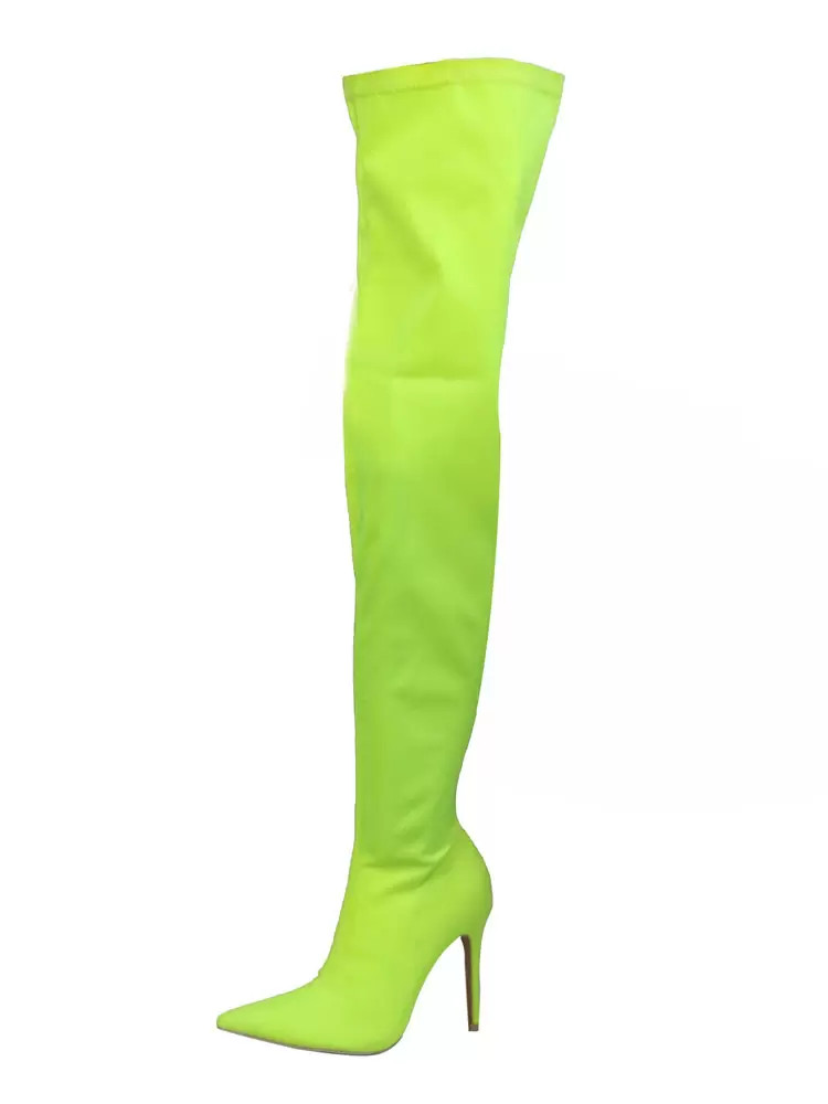 Thigh High Boots Womens Elastic Fabric Pointed Toe Stiletto Heel Over The Knee Boots | Milanoo
