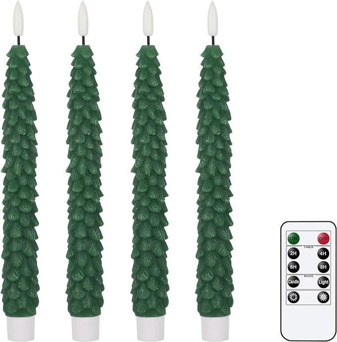 GenSwin Christmas Tree Flameless Taper Candles Flickering with Remote Timer, Real Wax LED Battery... | Amazon (US)