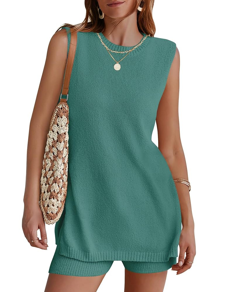 NENONA Women's Summer Sleeveless Sweater Lounge Sets Casual Loose Fit Tunic Tops and Shorts 2 Pie... | Amazon (US)