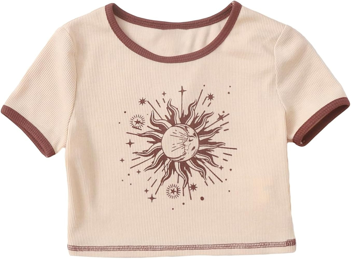 Amazon.com: SweatyRocks Girl's Graphic Print Round Neck T Shirt Short Sleeve Slim Fitted Crop Top... | Amazon (US)